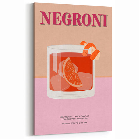Negroni Cocktail Recipe - Bar Wall Art for Kitchen & Lounge