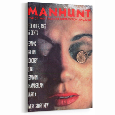 Vintage Crime Fiction Magazine Cover Art – Retro Manhunt Wall Decor