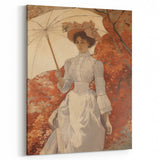 Antique Portrait Print – Elegant Lady in Autumn Scene Wall Art