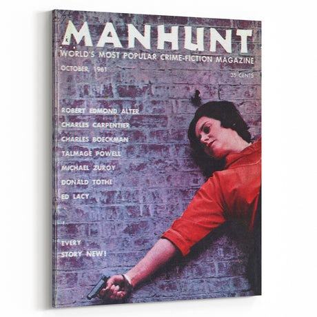 Vintage Magazine Cover Art: Manhunt 1961 Crime Fiction Wall Decor