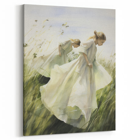 Retro Portrait Canvas – Vintage Girls in Meadow Wall Art