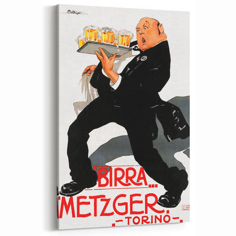 Vintage Advertising Poster: Birra Metzger Torino Retro Wall Art