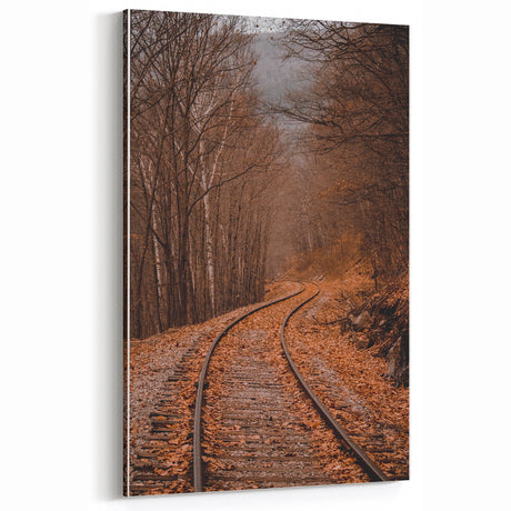 Autumn Railway Path - Fall Canvas Art and Rustic Wall Decor