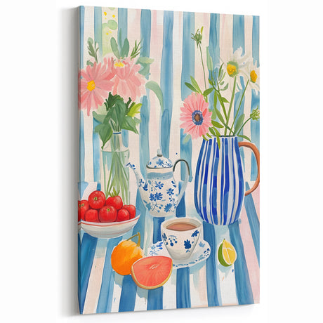 Charming Tea & Fruit Still Life – Elegant Kitchen Wall Art