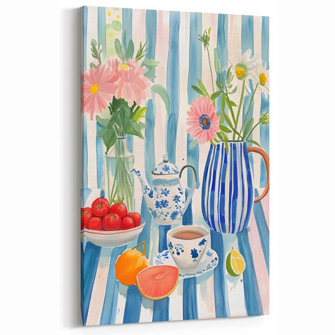 Charming Tea & Fruit Still Life – Elegant Kitchen Wall Art