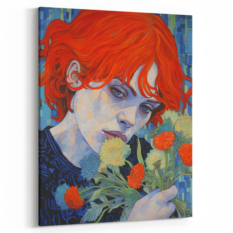 Retro Portrait Canvas - Vibrant Floral Vintage Wall Art