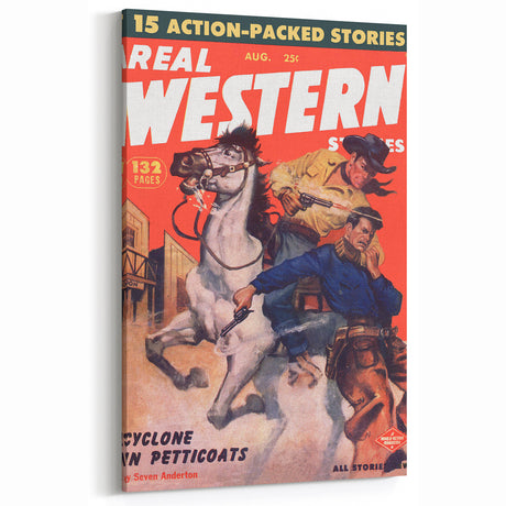 Real Western Stories Vintage Magazine Cover - Retro Cowboy Art