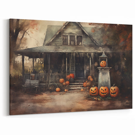 Halloween Art Prints - Haunted House with Jack O Lanterns