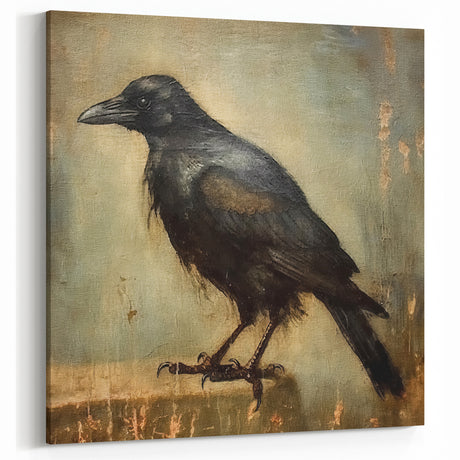 Halloween Canvas Art - Vintage Crow Painting for Spooky Wall Decor