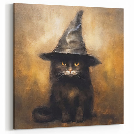 Halloween Canvas Art - Witch Cat Vintage Halloween Wall Decor