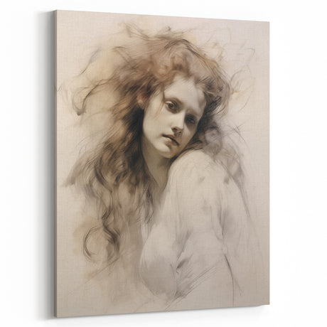 Timeless Vintage Portrait - Ethereal Woman Sketch Wall Art