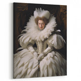 Antique Portrait Prints - Regal Lady in Feathered Gown Canvas Art