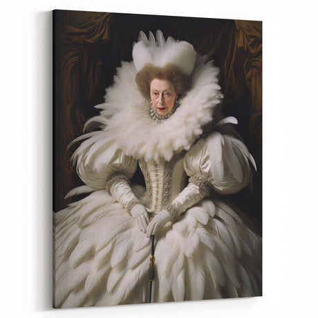 Antique Portrait Prints - Regal Lady in Feathered Gown Canvas Art