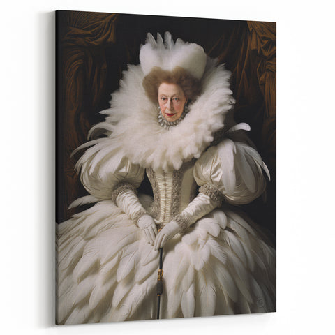 Antique Portrait Prints - Regal Lady in Feathered Gown Canvas Art