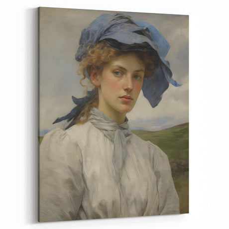 Classic Portrait Artwork - Vintage Lady with Blue Scarf Canvas