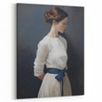 Classic Portrait Artwork - Elegant Woman in White with Blue Sash