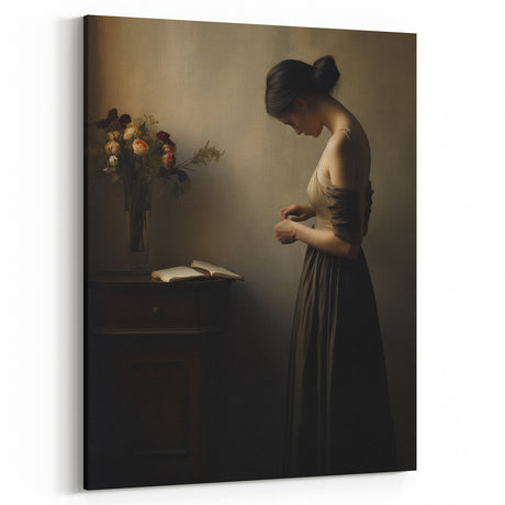 Vintage Portrait Art - Elegant Woman in Warm Light Canvas Print
