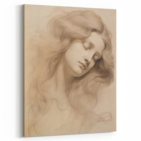 Classic Portrait Artwork - Ethereal Woman Pencil Sketch Canvas