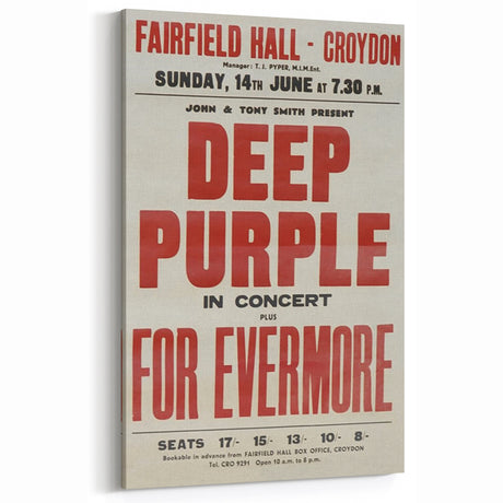 Deep Purple Concert Retro Poster - Vintage Fairfield Hall Art