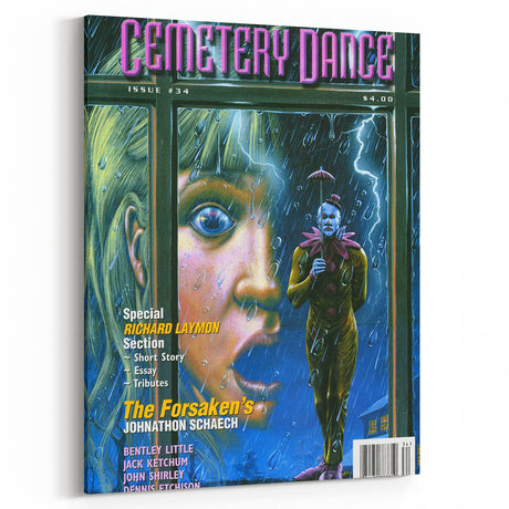 Vintage Cemetery Dance Cover Art – Clown in the Rain Retro Print