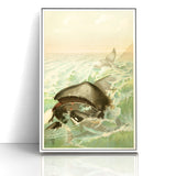 Vintage Animal Art: Whales in Ocean Waves | Antique Wildlife Prints