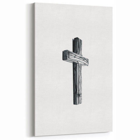 Minimalist Wooden Cross - Black & White Spring Wall Art for Peace