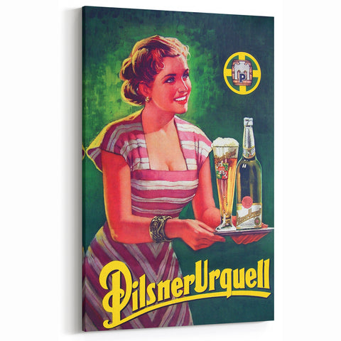 Vintage Pilsner Urquell Advertising Poster – Retro Beer Ad Wall Art