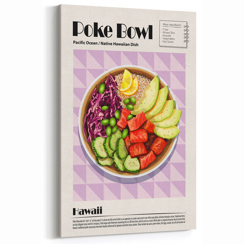 Poke Bowl Kitchen Wall Art - Hawaiian Culinary Plate Decor