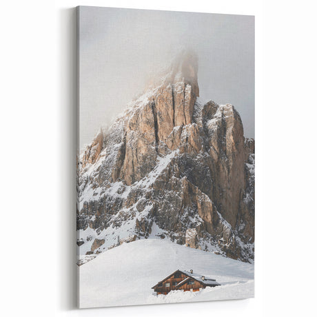 Snowy Mountain Cabin - Winter Scene Wall Art Winter Canvas Print
