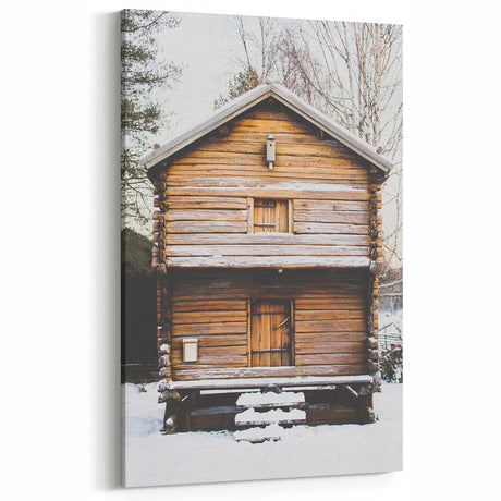 Rustic Log Cabin - Winter Scene Wall Art Winter Canvas Print
