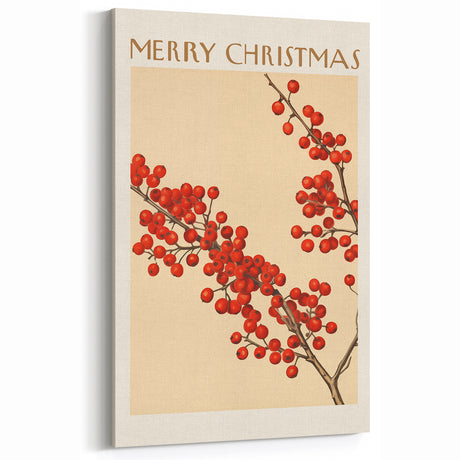 Vintage Christmas Botanical Print – Festive Red Berry Wall Art