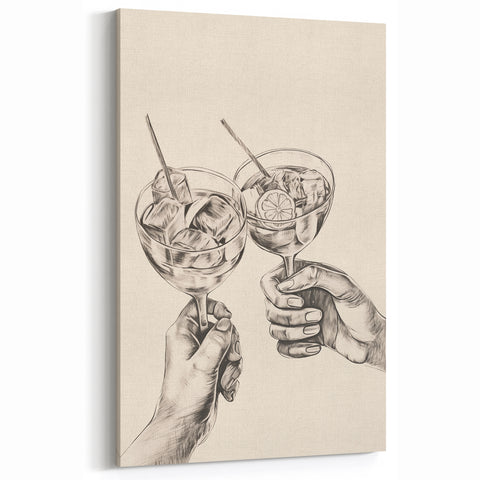 Cheers Winter Cocktail Wall Art – Minimalist Celebration Canvas Print