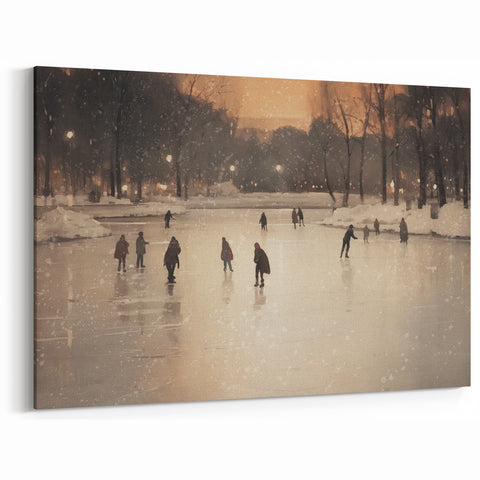 Snowy Landscape Wall Art – Ice Skating on a Frozen Lake