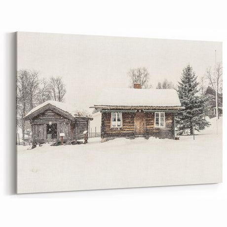 Winter Wall Decor – Rustic Snowy Cabin in Winter Art Print