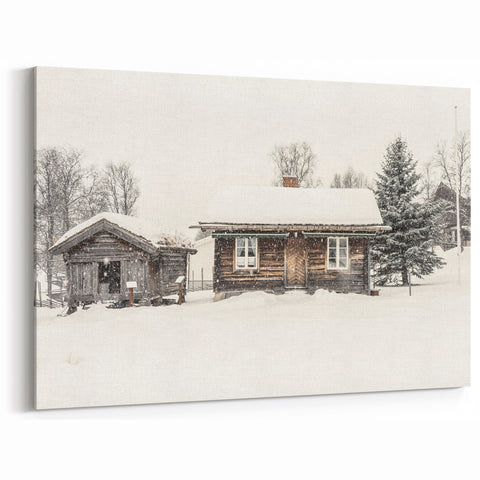 Winter Wall Decor – Rustic Snowy Cabin in Winter Art Print