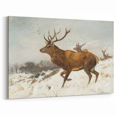 Vintage Animal Art: Retro Stag in Snow Illustration for Winter Decor
