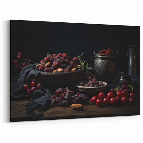 Vintage Dried Fruit Wall Art – Burgundy & Brown Kitchen Decor