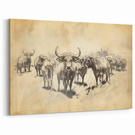 Cow Herd Illustration Art Print – Nature-Inspired Farm Animal Decor