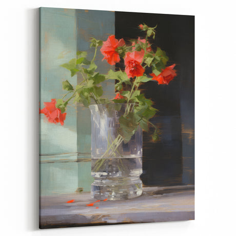 Vintage Botanical Art Print - Red Flowers in Glass Vase – Framed