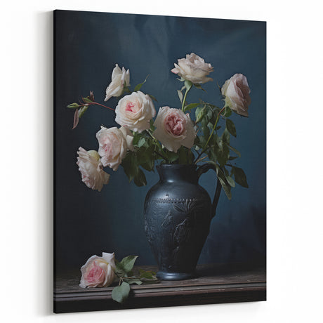 Vintage Botanical Art Print - Roses in Black Vase – Framed
