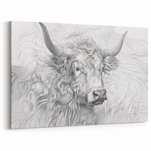 Intricate Cow Illustration Art Print – Detailed Nature-Inspired Decor