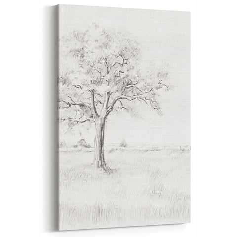 Vintage Botanical Art Print - Tree Sketch in Field – Framed