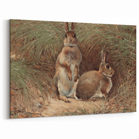 Vintage Animal Art - Rabbits in Grass Antique Wildlife Print