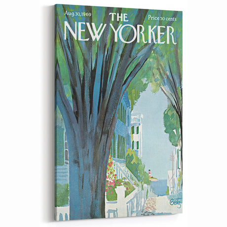 Vintage New Yorker Poster - Tree-Lined Street with Houses Art Print
