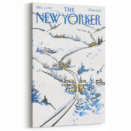Vintage New Yorker Poster - Snowy Village Scene Wall Art Print