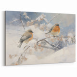 Vintage Animal Art - Winter Birds on Snowy Branches