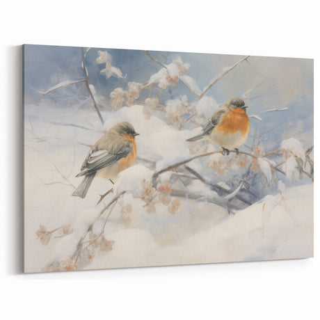 Vintage Animal Art - Winter Birds on Snowy Branches