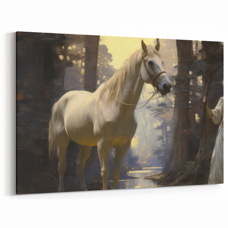 Vintage Animal Art - Majestic White Horse in Forest Setting