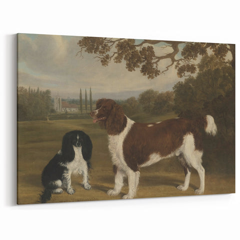 Vintage Animal Art: Two Dogs in Landscape – Retro Wildlife Illustration