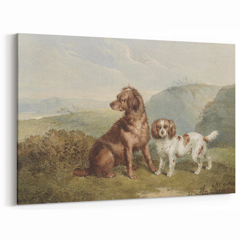 Vintage Animal Art: Two Dogs in Nature – Retro Wildlife Illustration
